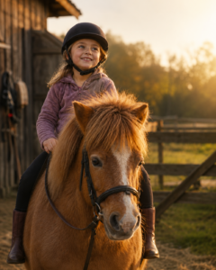 Kleines Mädchen selbstbewusst auf einem Pony